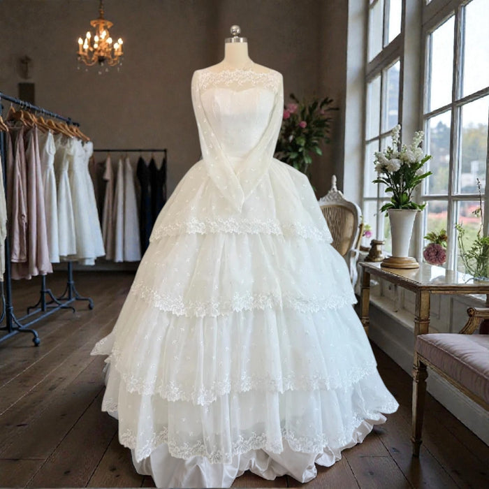 1960 Vintage Wedding Dress | Romantic Lace & Tiered Bridal Gown