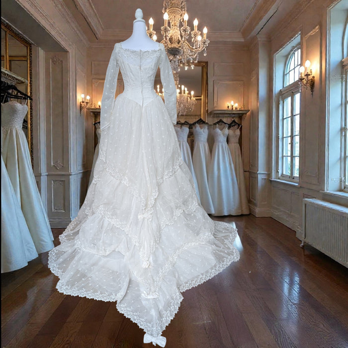 1960 Vintage Wedding Dress | Romantic Lace & Tiered Bridal Gown