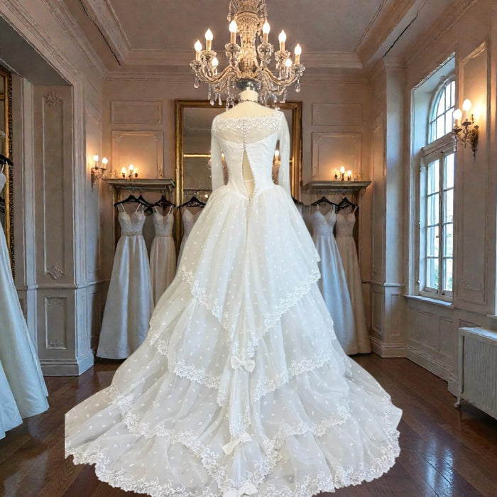 1960 Vintage Wedding Dress | Romantic Lace & Tiered Bridal Gown