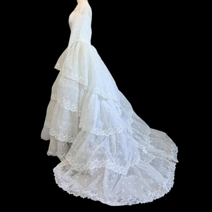 1960 Vintage Wedding Dress | Romantic Lace & Tiered Bridal Gown
