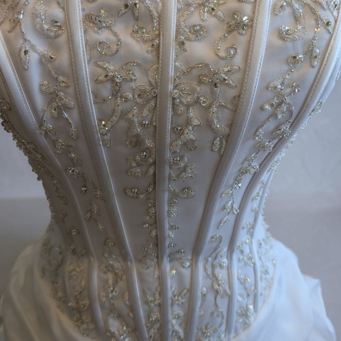 Strapless Beaded Bodice Wedding Dress with Ruffled Skirt – Size 2