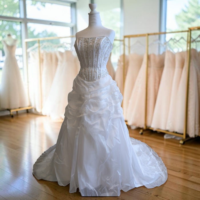 Strapless Beaded Bodice Wedding Dress with Ruffled Skirt – Size 2