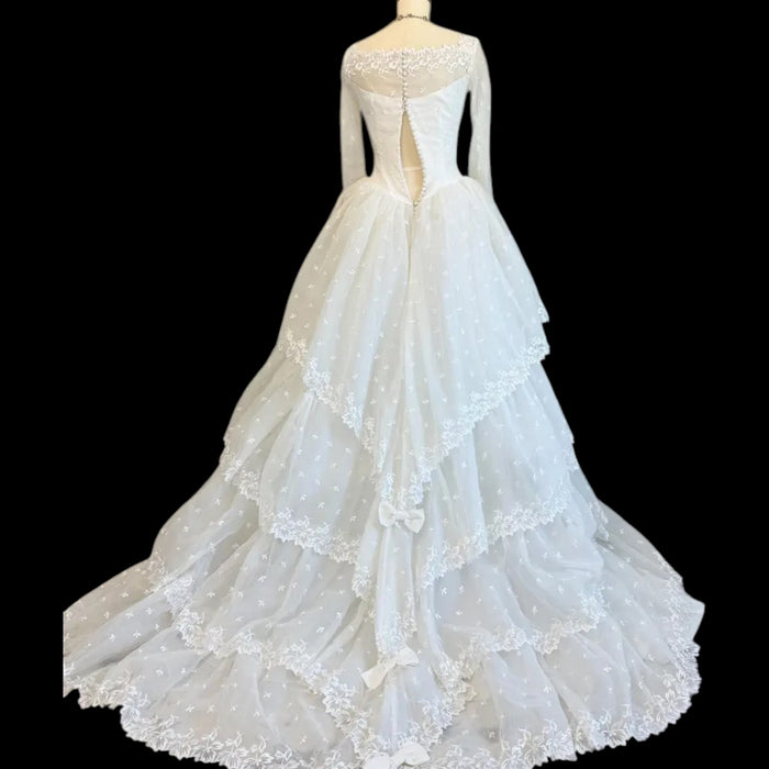 1960 Vintage Wedding Dress | Romantic Lace & Tiered Bridal Gown